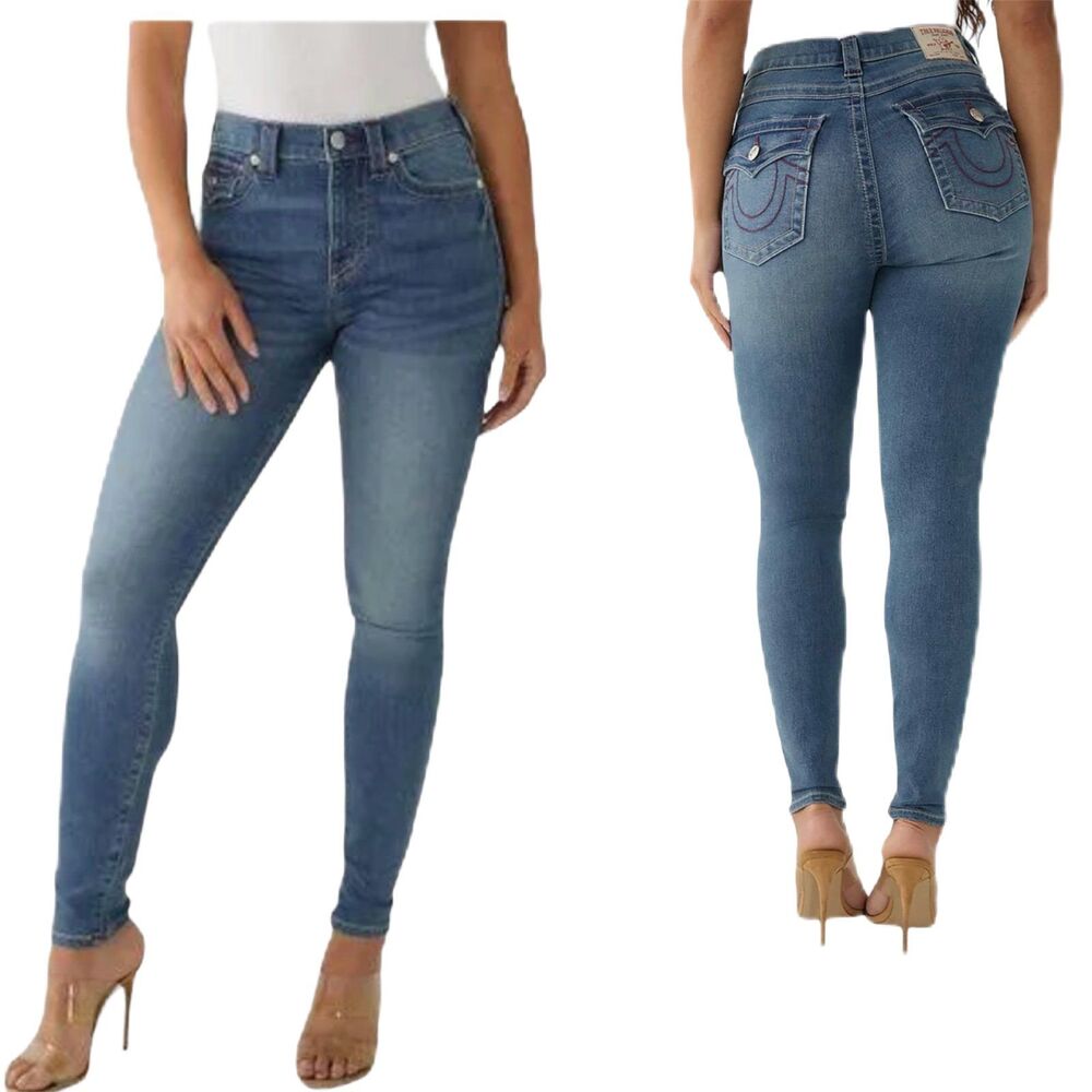 NWT True Religion Halle Denim Medium Blue Wash High Rise Stretch Skinny Jeans 26